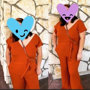 Short sleeve v neck jumpsuit
